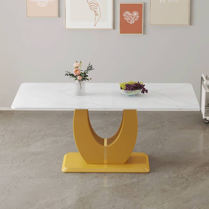 Elegant Marble-Style Dining & Desk Table with Gold Legs