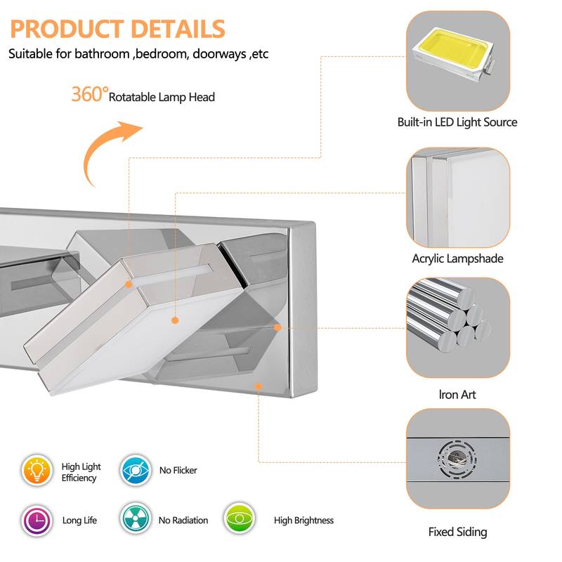 Sleek Chrome LED Vanity Light - Modern Wall Sconce for Style and Efficiency