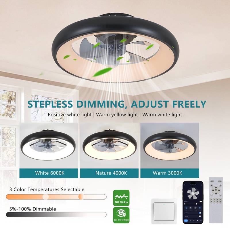 Smart LED Ceiling Fan Light – Dimmable & Color Adjustable with App & Remote Control