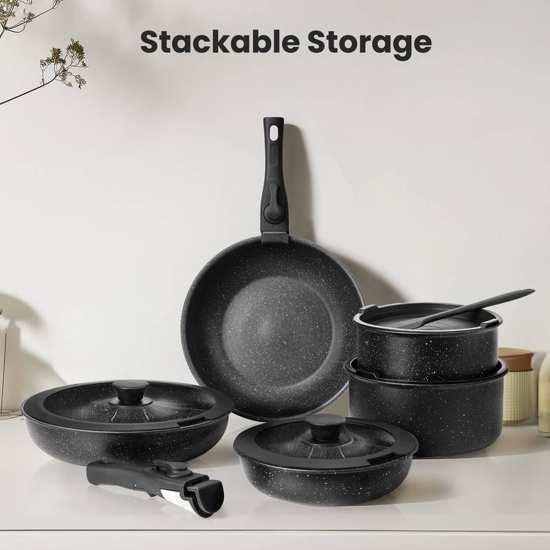 Sleek Non-Stick Pots and Pans Set with Easy Grip Handle