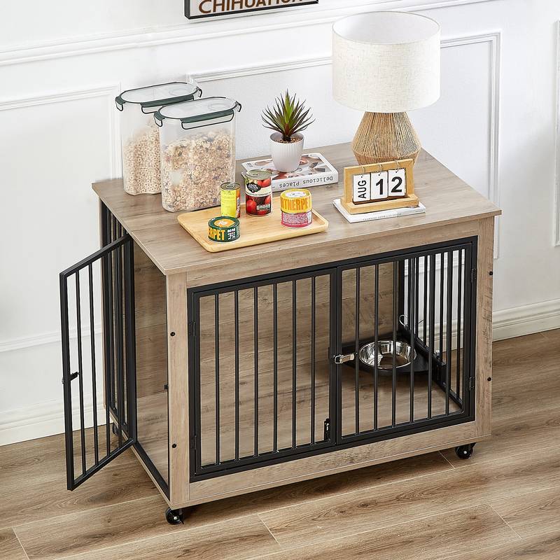 Chic Pup Crate Table with Rotating Bowl and Wheels