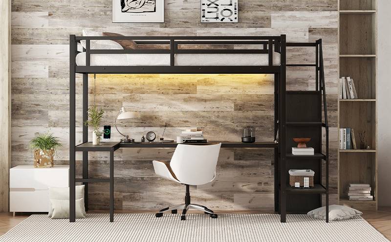 Lofted Adventure Bed with Desk and USB - Perfect for Kids and Teens!