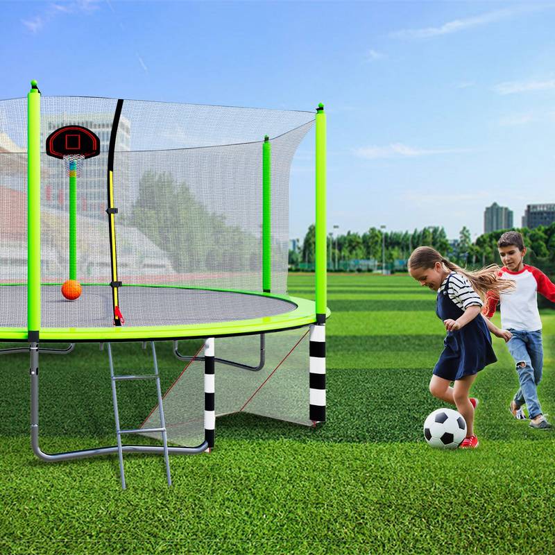 Jump and Score Trampoline Fun with Basketball Hoop and Soccer Goal