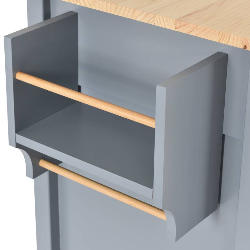 Rolling Kitchen Island with Wood Top and Storage