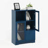 Navy Blue Glass-Front Cabinet with Open Storage