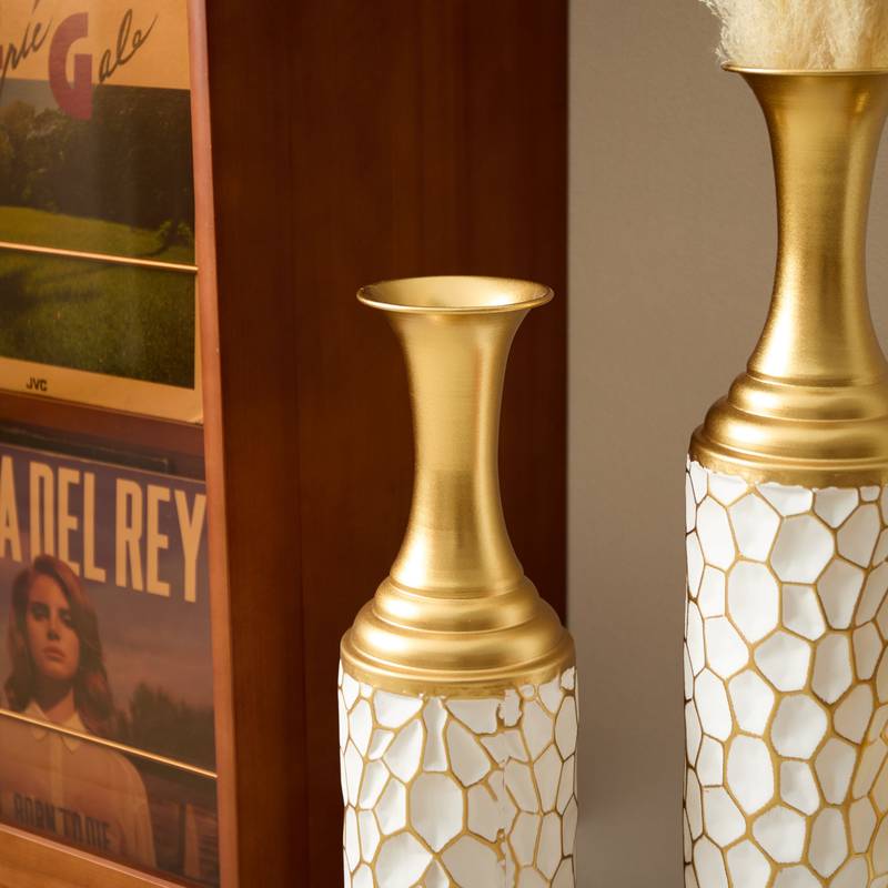 Chic White Metal Vase Trio