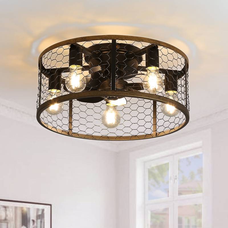 Rustic Remote-Controlled Ceiling Fan with Caged Design