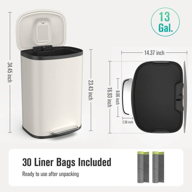 Smart Close Stainless Steel Kitchen Trash Can with Bags