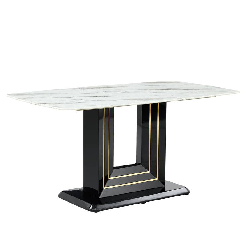 Chic Faux Marble Dining Set with U-Shaped Legs and Stylish Chairs