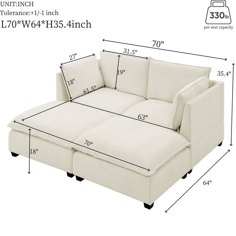 Cozy Cloud Loveseat with Ottomans - Modern Chenille Sleeper for Any Space
