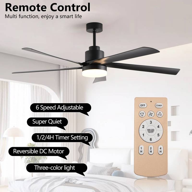Sleek Black Ceiling Fan with Light and Remote – Modern & Quiet for Any Room