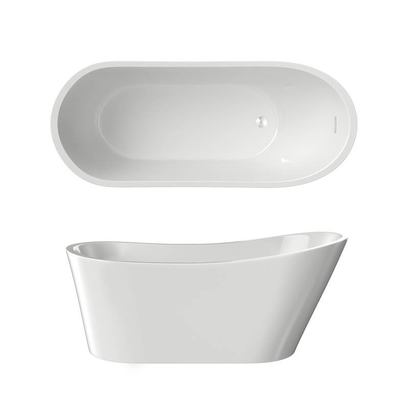 Luxury Deep Soaker Freestanding Tub - Glossy White with Chrome Finish