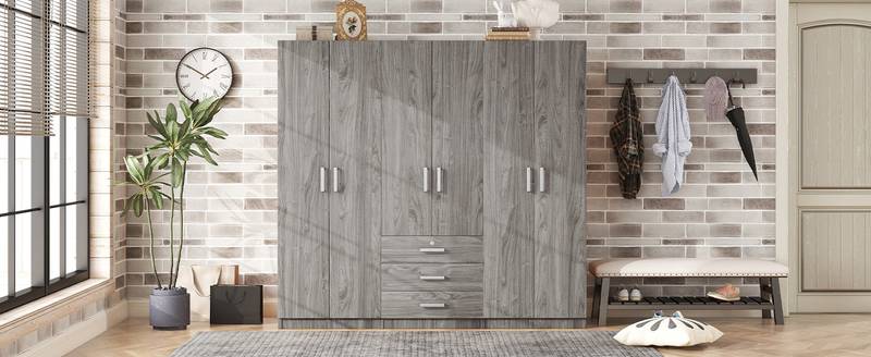 Spacious Gray Wooden Wardrobe with Large Drawers