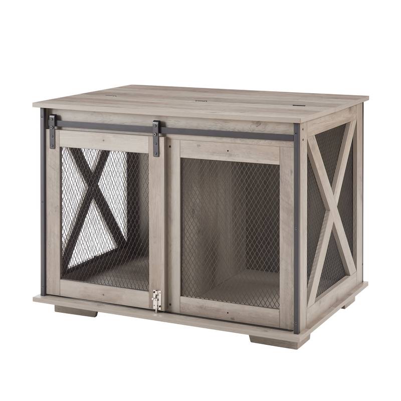 Rustic Dog Crate Table with Barn Door