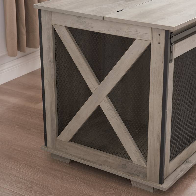 Rustic Dog Crate Table with Barn Door