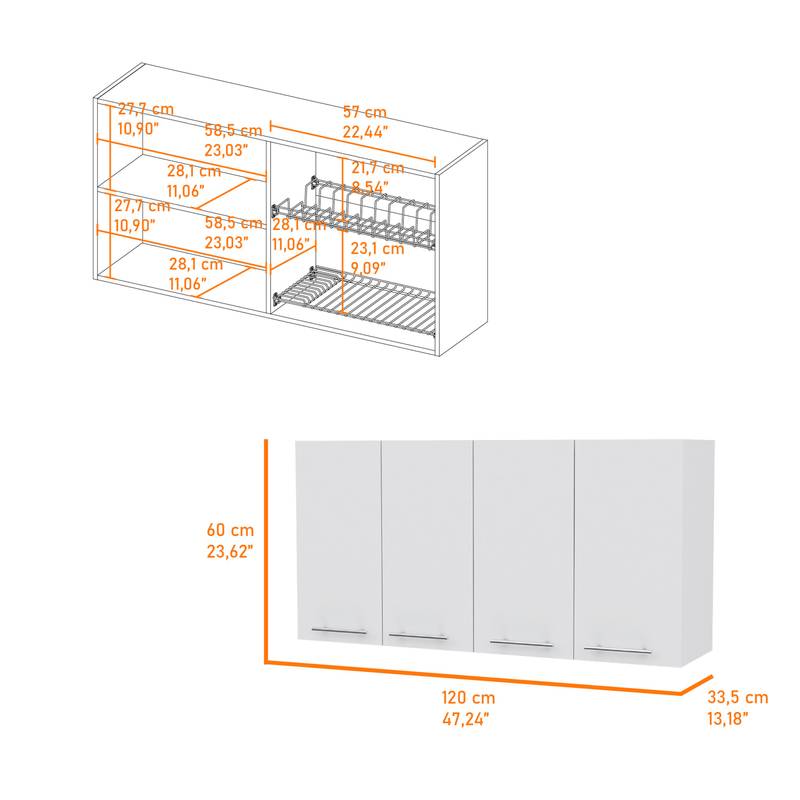 White Wall Cabinet with Four Swing Doors