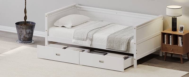 Cozy White Twin Daybed with Storage Drawers