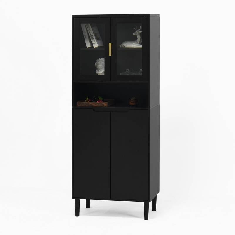 Sleek Adjustable Glass Door Bookcase - Black storage for Living & Bedroom
