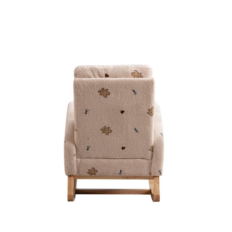 Cozy Mid-Century Rocking Chair with Pocket - Beige Boucle
