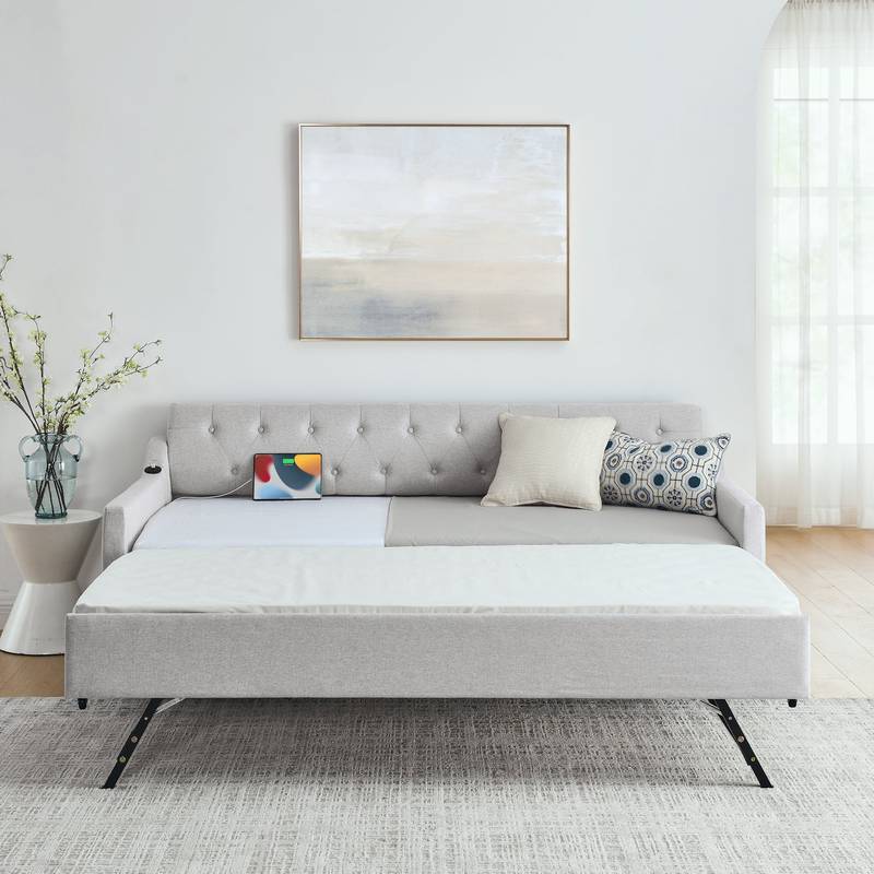 Cozy Beige Daybed with USB Trundle