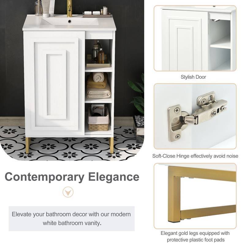 Chic White Bathroom Vanity with Gold Legs