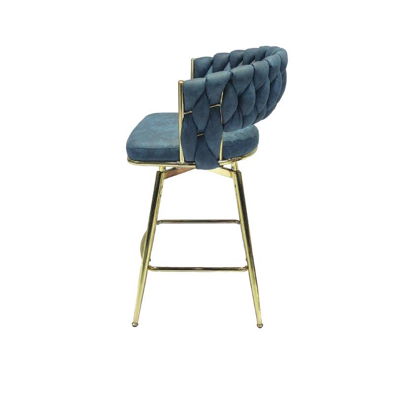 Chic Blue Swivel Bar Stools with Golden Legs - Set of Two