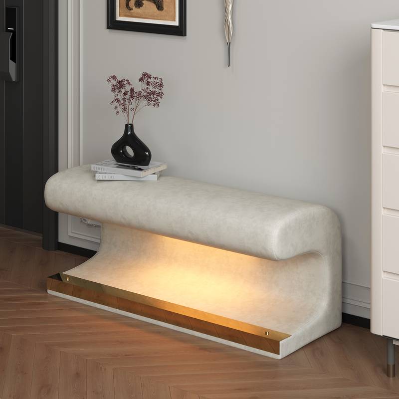 Stylish LED Entryway Bench with Leather Upholstery