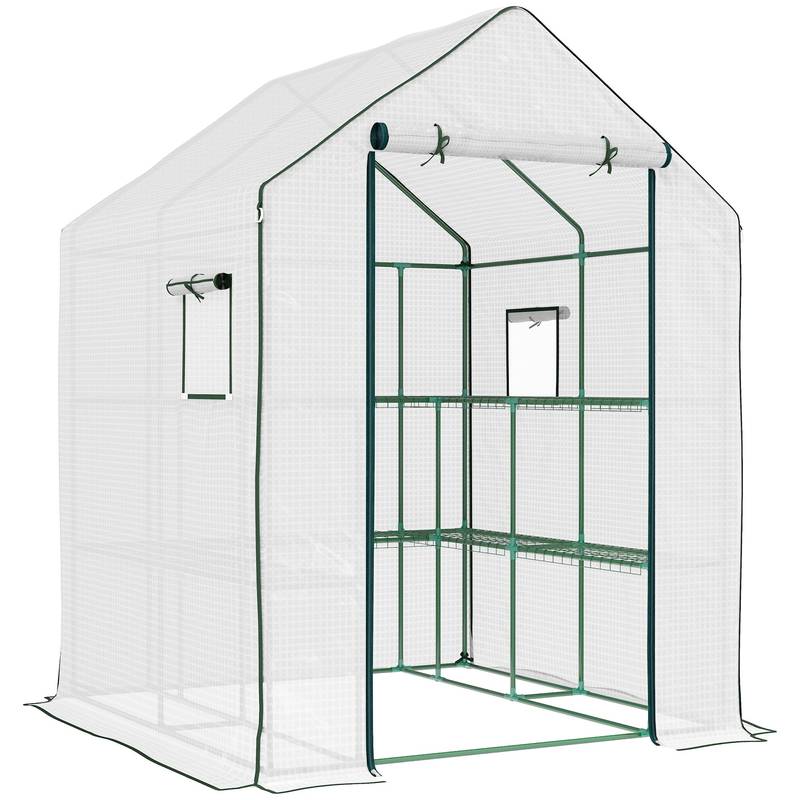 Sunny Garden Walk-In Greenhouse with Roll-Up Door & Shelves
