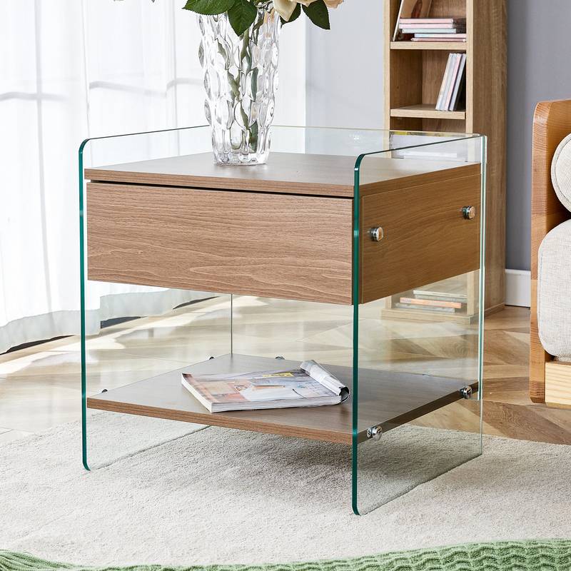 Chic Glass-Top Nightstand with Drawers
