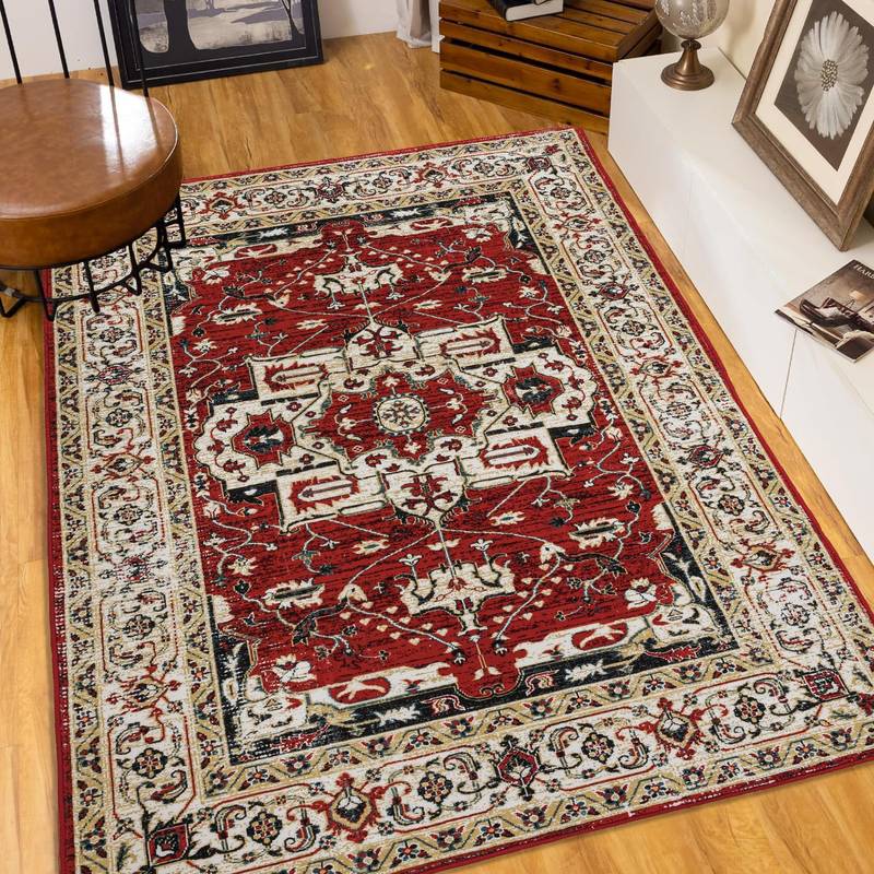 Vintage Boho Flower Rug – Washable & Non-Slip