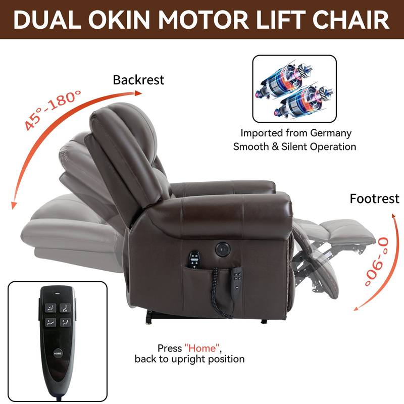 ComfortLift Massage Recliner - Genuine Leather with USB Ports