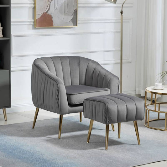 Chic Velvet Barrel Chair & Ottoman Set