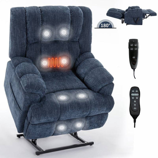 Blue Power Lift Recliner with Dual Heat & Massage