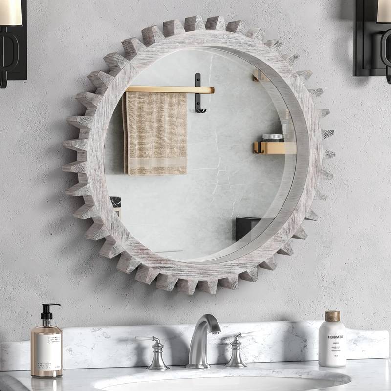 Rustic Gear-Shaped Decorative Mirror