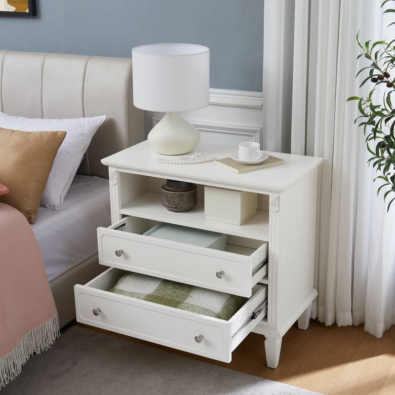 Charming Farmhouse Nightstand with Charging Station and Drawers