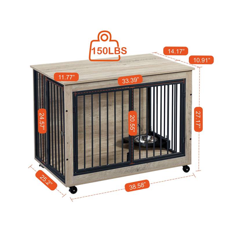 Chic Pup Crate Table with Rotating Bowl and Wheels