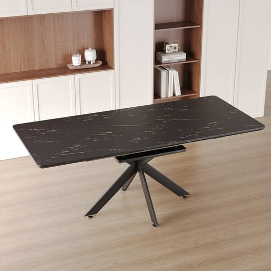 Elegant Black Expandable Dining Table with Modern X Legs