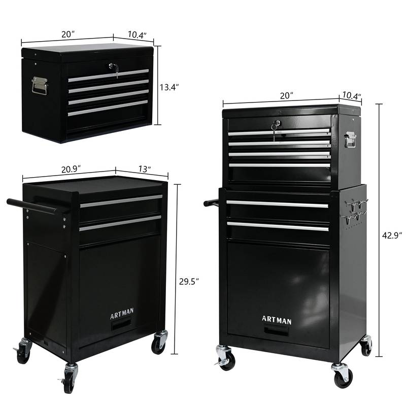 Rolling Tool Chest on Wheels – Black Storage Cabinet with Drawers