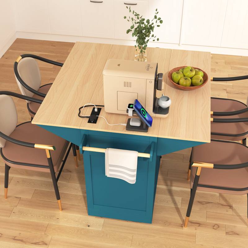 Versatile Rolling Kitchen Island with Drop Leaves and Power Outlet