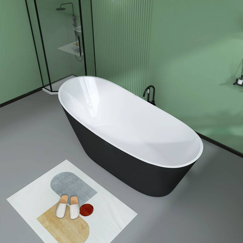 Sleek Oval Soaking Tub - Adjustable Freestanding Design with Stylish Overflow & Drain