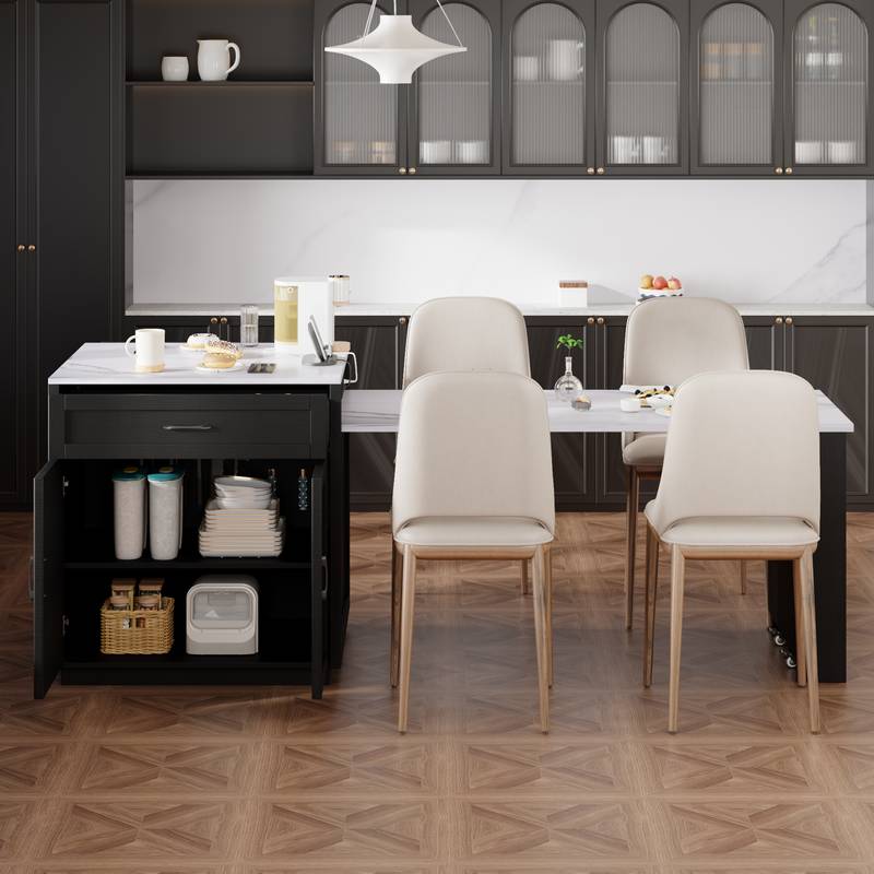 Stylish Expandable Kitchen Island with Storage and Power Outlet