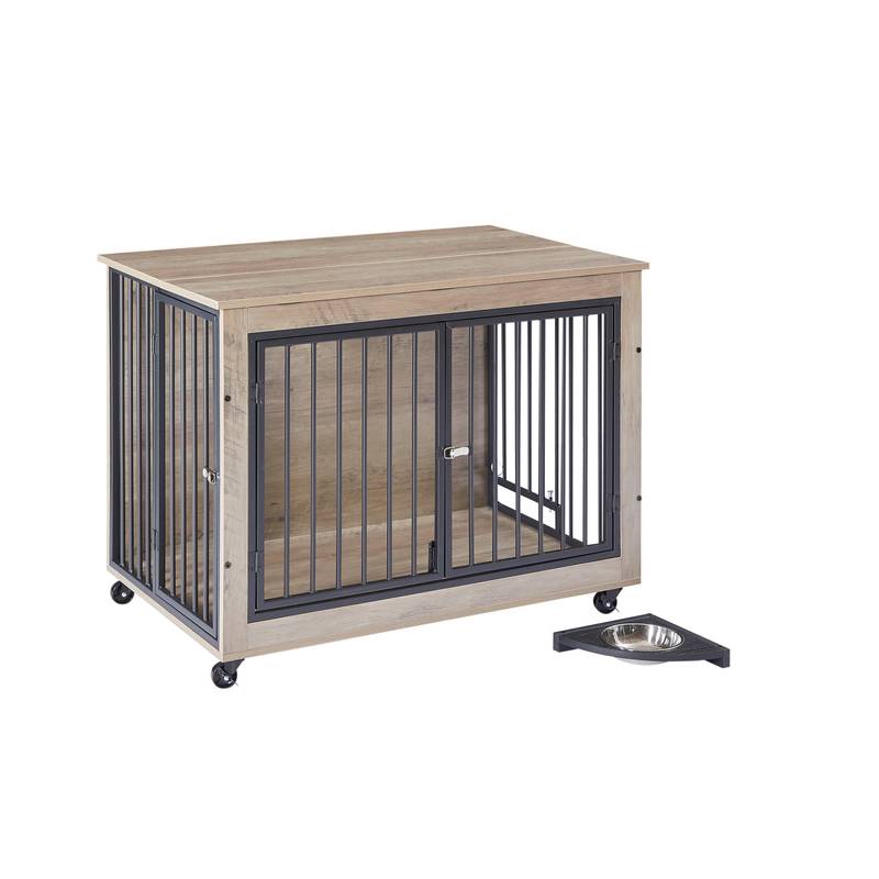Chic Pup Crate Table with Rotating Bowl and Wheels