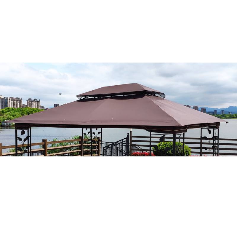 Brown Double Roof Patio Gazebo Canopy Top
