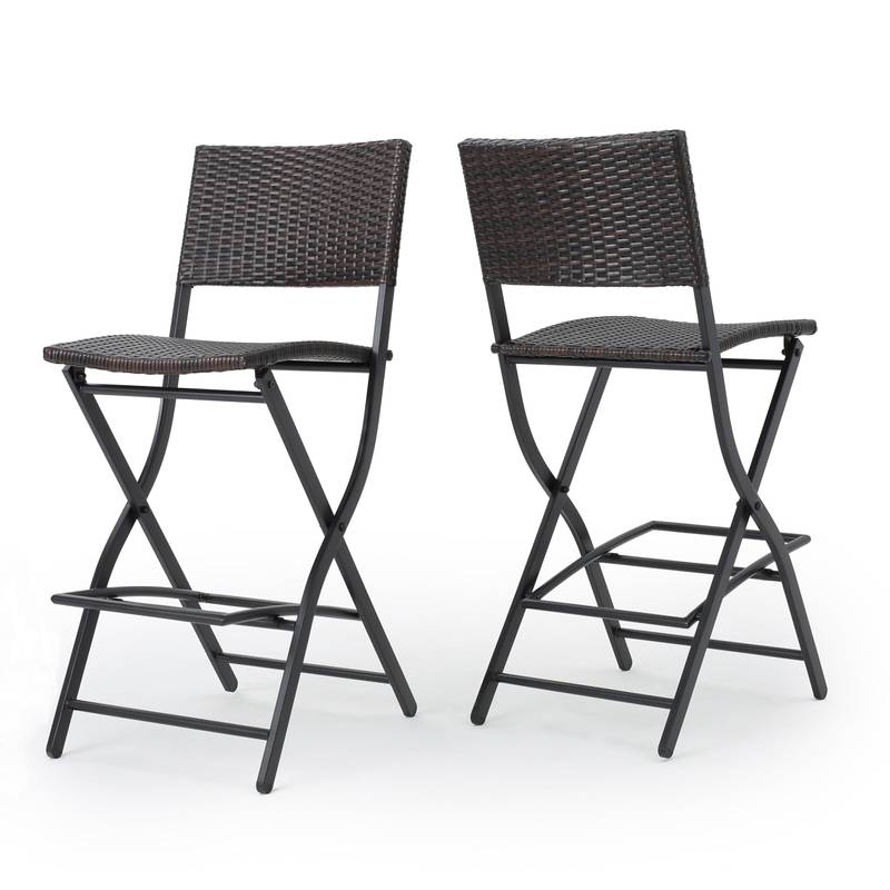 Chic Foldable Wicker Patio Bar Stools - Set of Two