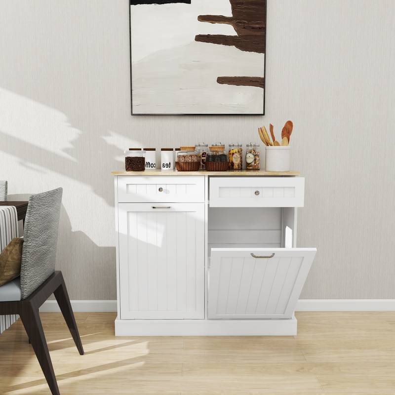 Stylish Tilt-Out Trash Cabinet with Drawers