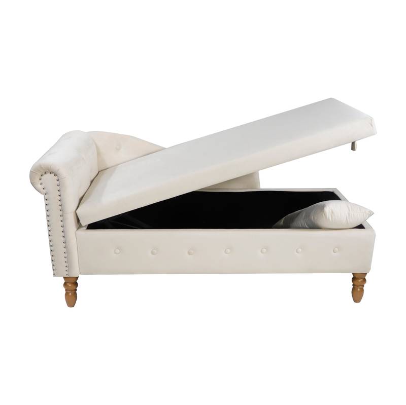 Cozy Velvet Chaise with Storage and Pillow