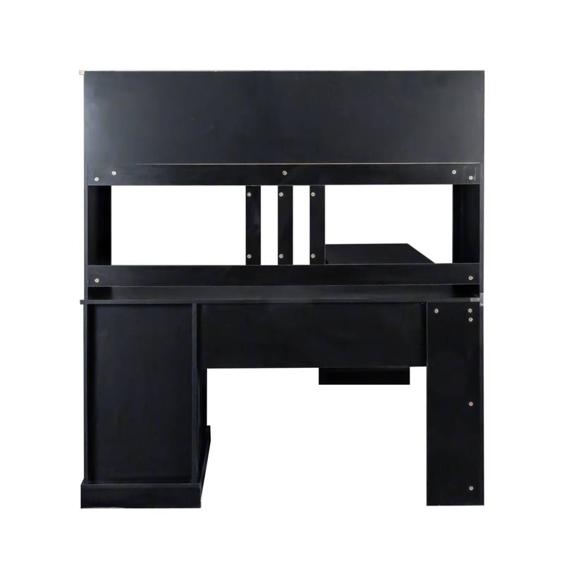 Chic Antiqued Black Home Office Desk with Hutch
