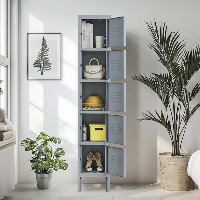 Gray 5-Compartment Metal Lockers for Home, Gym, or Office