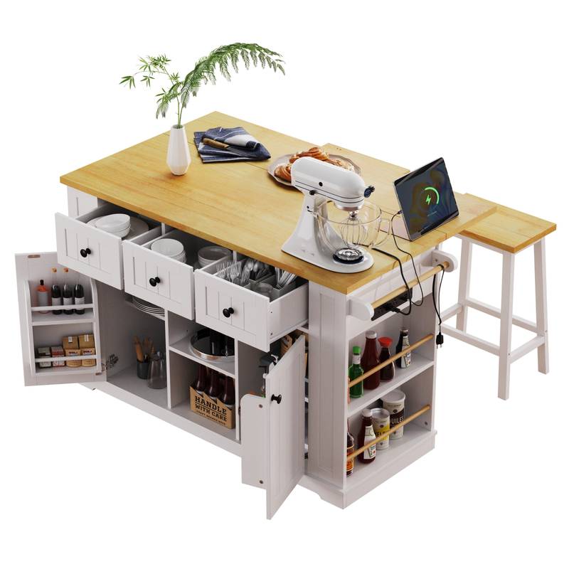 Cozy Kitchen Island with Bar Stools & Storage