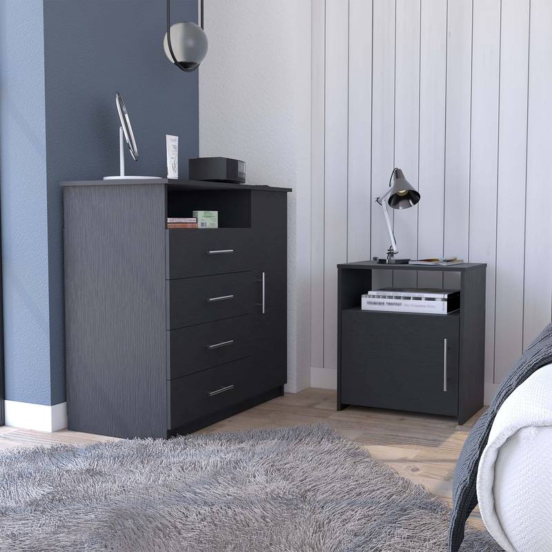 Sleek Black Bedroom Duo: Stylish Dresser & Nightstand Set